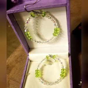 Swarovski Crystal Hand-made Earring Hoops. Sterling Hooks Lime Green Hoilday
